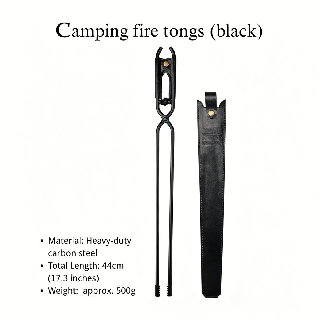 ๐๏ธ50% OFF - Camping Fire Tongs | Heavy-Duty Carbon Steel | Leather Sheath | Serrated Grip | Brown/Black Options