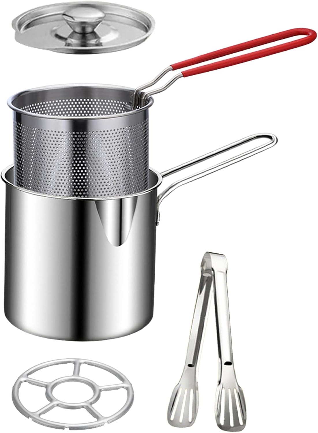 ๐ฅLast Day 50% OFF - ๐ Personal Mini Deep Fryer Set โ Stainless Steel Pot with Lift-Out Draining Basket & Food Tongs