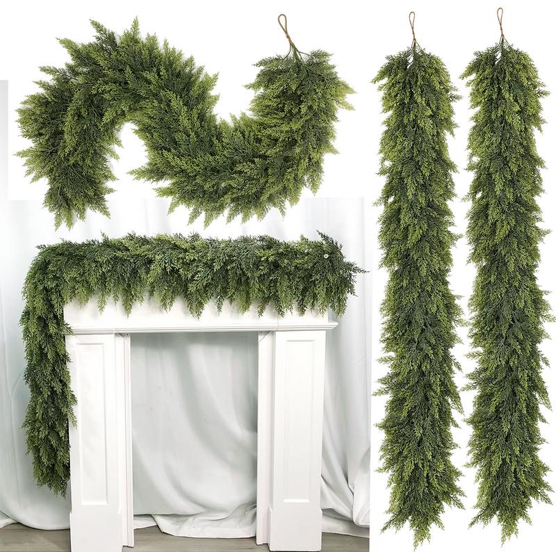 lit Cedar Garland with 20 Warm LED Lights (6FT) – Year-Round Indoor & Outdoor Decorative Greenery
