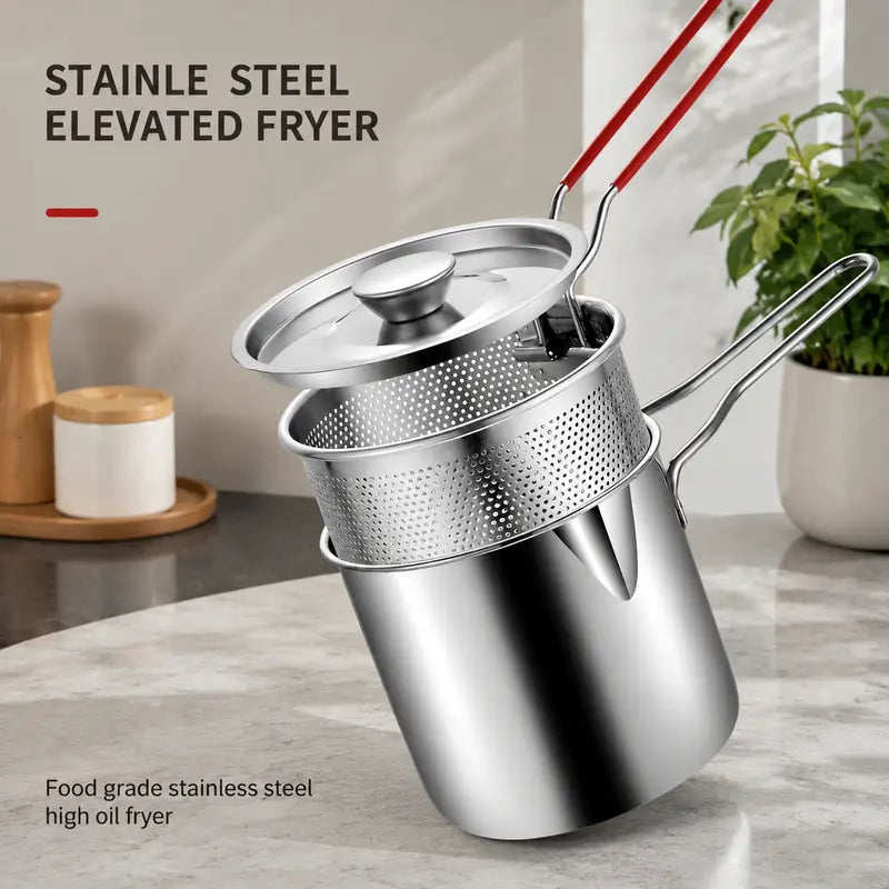 2026π₯π Personal Mini Deep Fryer Set β Stainless Steel Pot with Lift-Out Draining Basket & Food Tongs