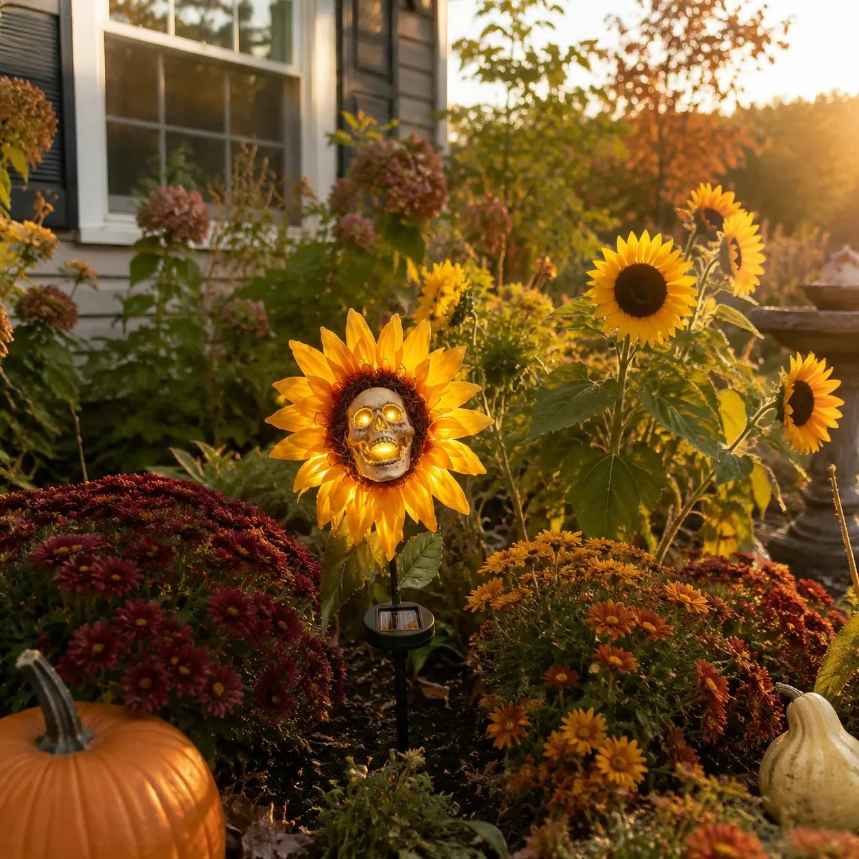 π» Solar Sunflower Skull Stake Light - Illuminate Your Halloween with Spooky Charm!