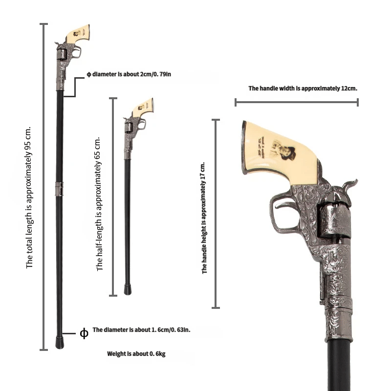 🔫 Western Revolver Walking Cane – Unique Pistol Handle for Collectors & Gentlemen