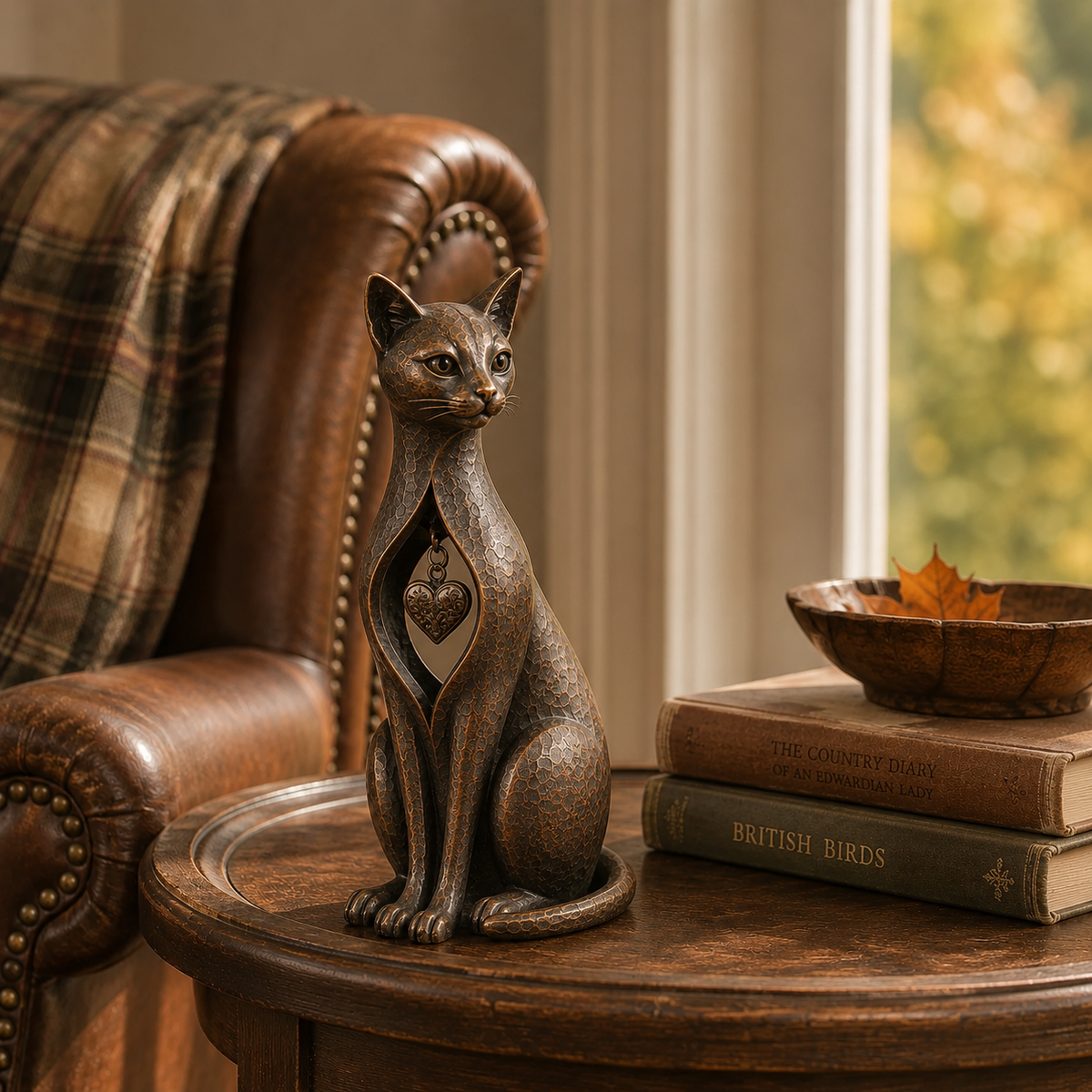 🐱 Heritage Heart Sphynx Cat Sculpture – Vintage Bronze Home Décor ✨