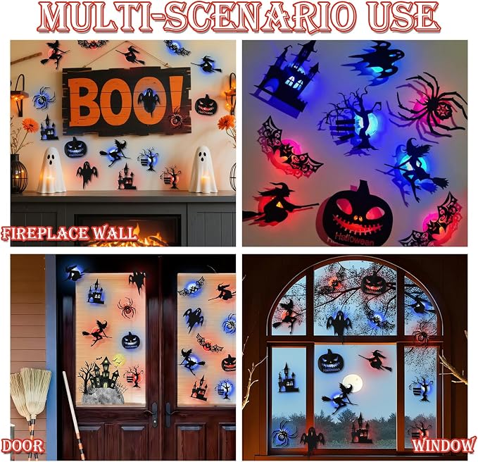 16 Pcs LED Halloween Wall Stickers | Spooky Red & Blue Decor