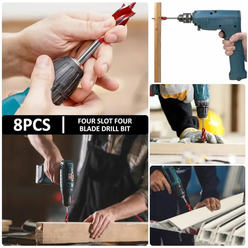 💯🔥8PCS Complete Wood Drilling Set – 10–25mm Heavy-Duty 4-Flute Bits for Every Job