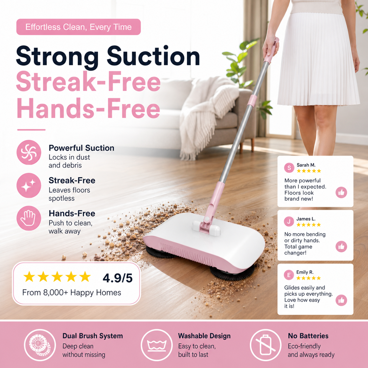 🧹 Manual Push Sweeper Mop – No-Charge Hard Floor Cleaning Tool