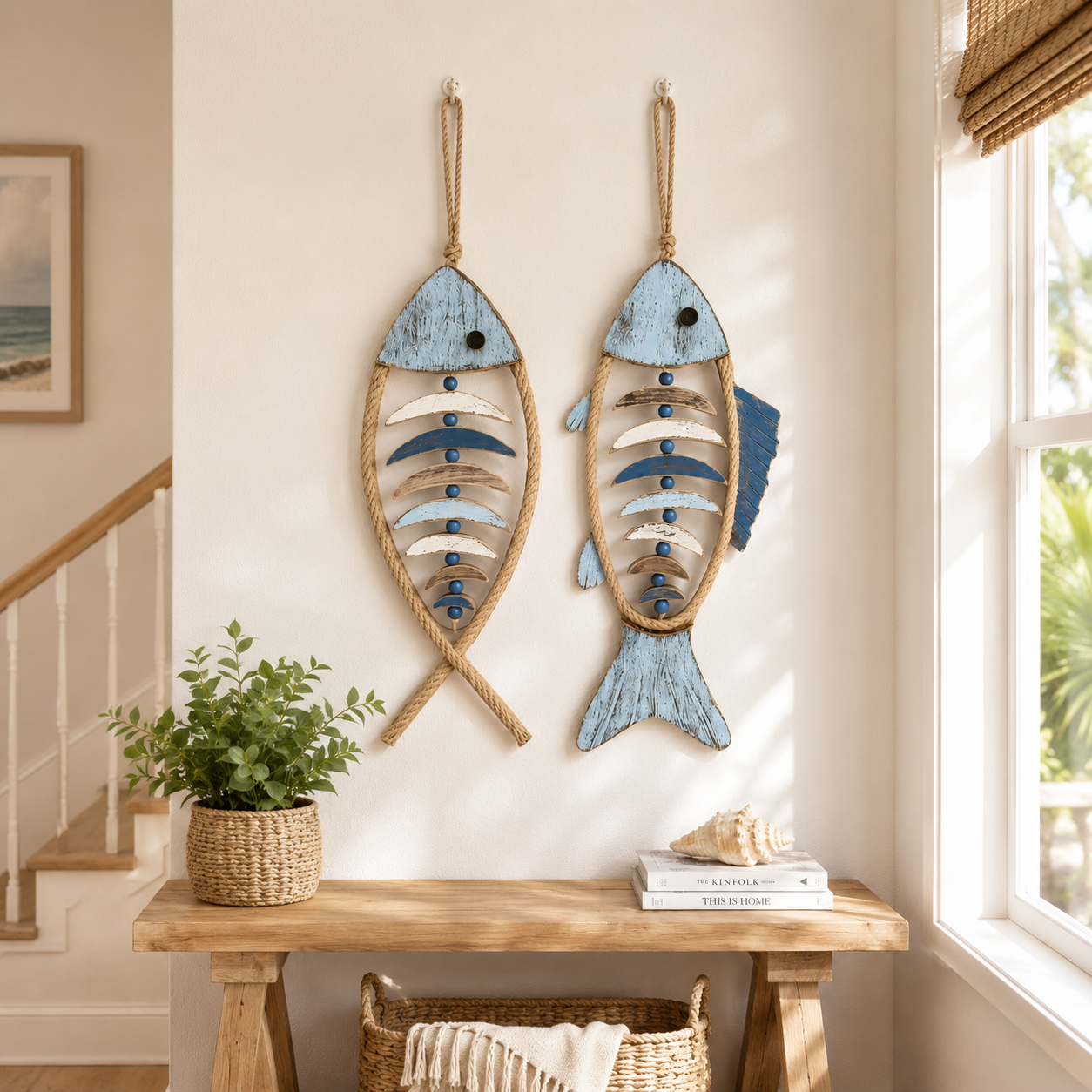 πβ¨ Lighted Coastal Rope Fish Wall Hanging