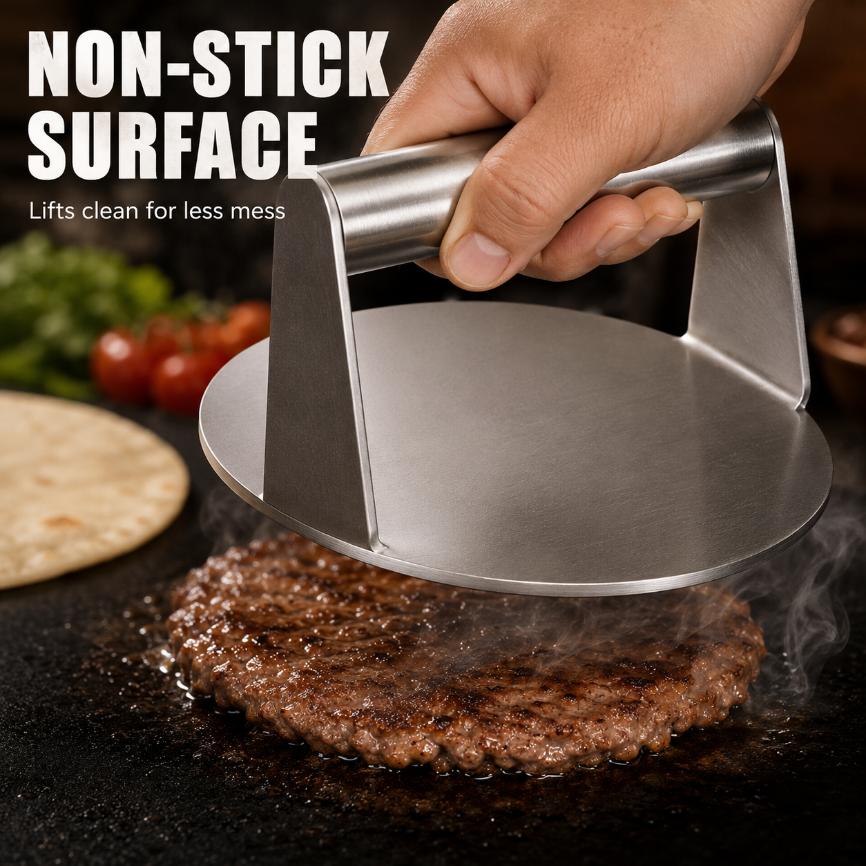 🥩 Stainless Steel Grill Press – Perfect for Burgers, Bacon & More