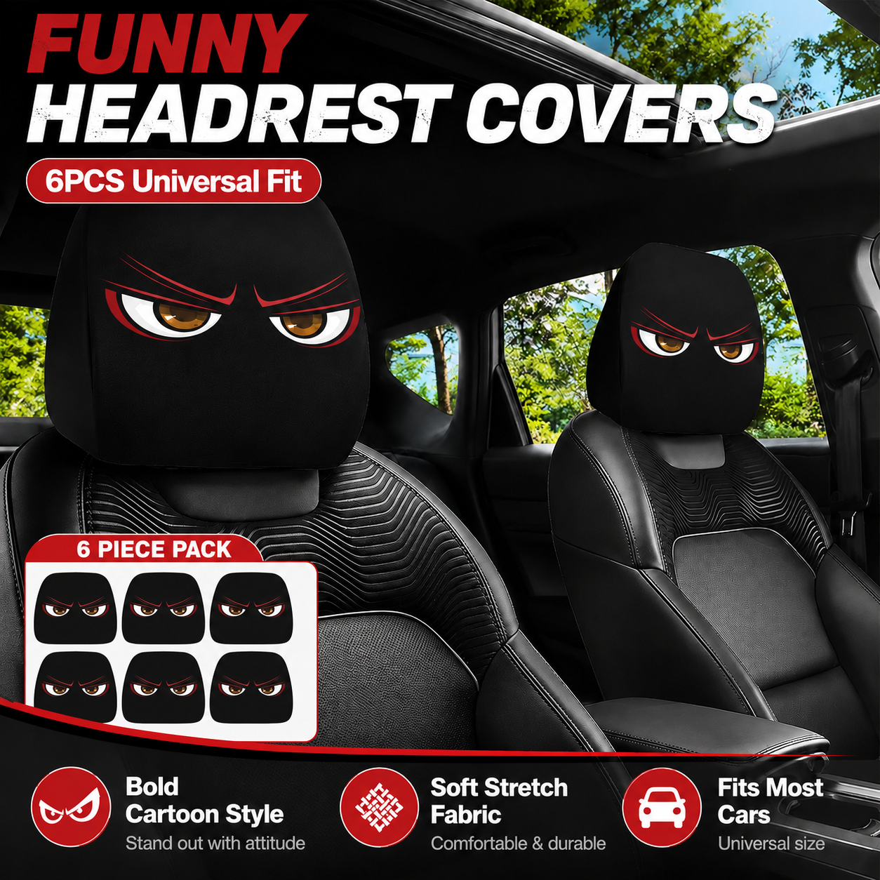 π Creepy Funny Car Headrest Covers β 2PCS Universal Fit π