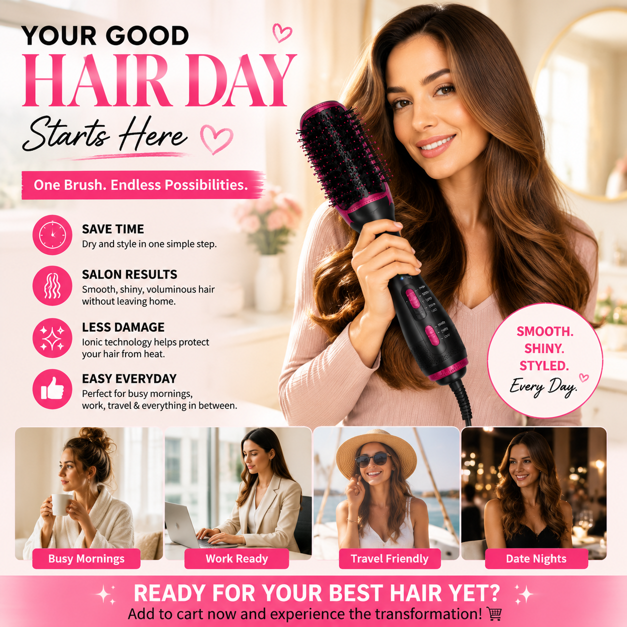 πββοΈ 3-in-1 Hair Dryer Brush | One-Step Blowout Styling Tool