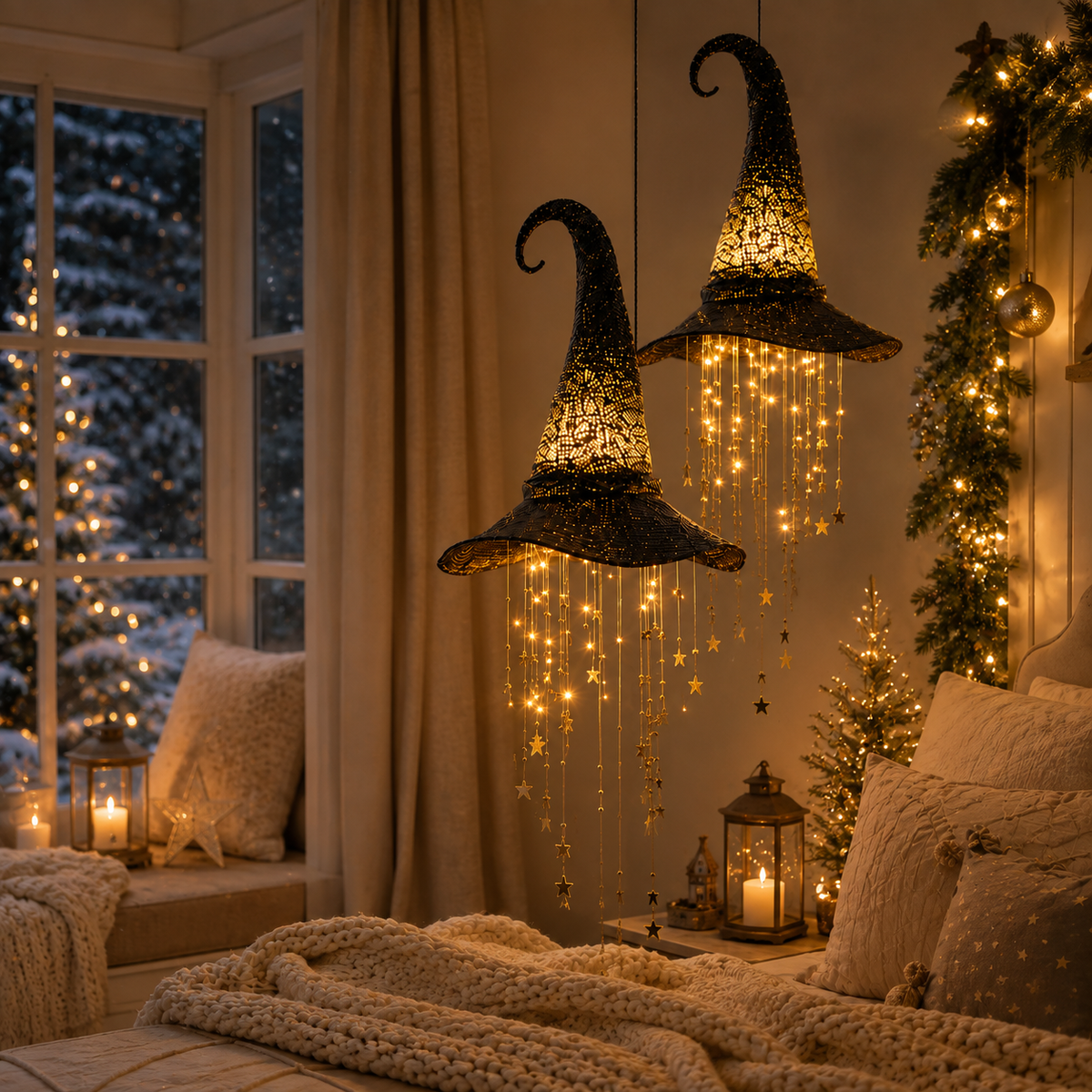 🌙 Light-Up Witch Hat Hanging Decor🧙Perfect for Halloween
