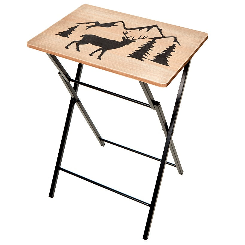 Portable Wood Folding Tray Table with Lodge Design - Bear or Deer