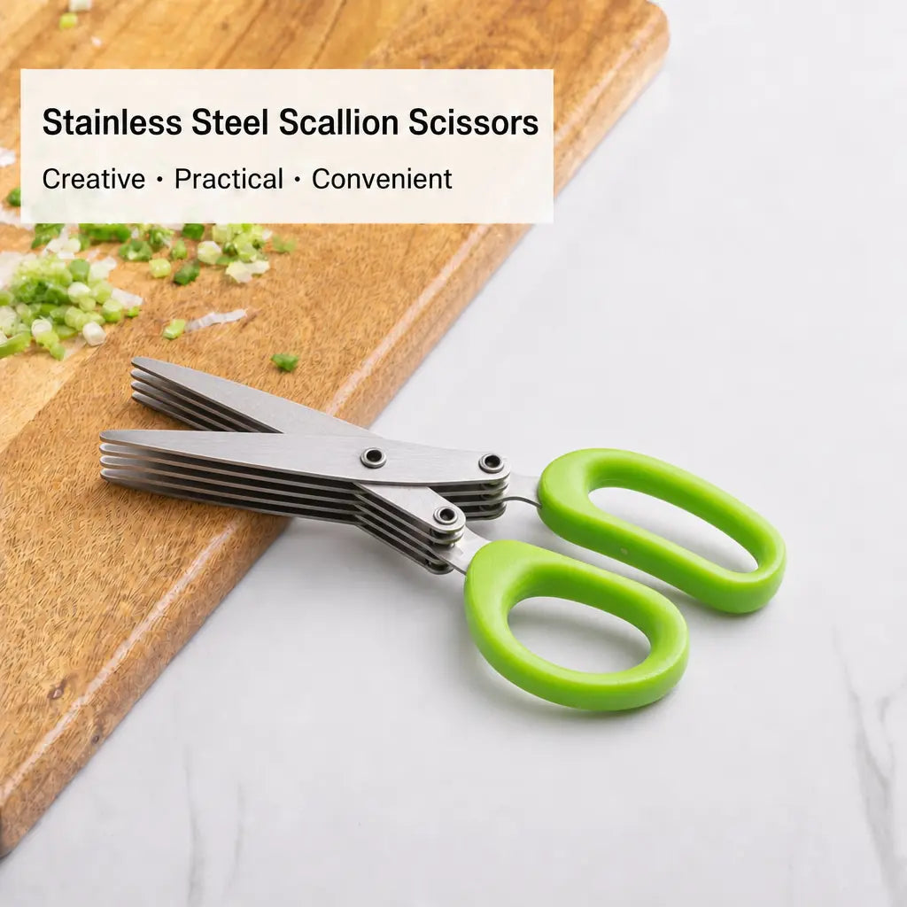 Stainless Steel 5 Blades Scallion Cutter Scissors, Multi-Layer Sharp Kitchen Herb Shears for Chopping Chives Cilantro Seaweed Chili, Safe PP Handle Easy Clean Multipurpose Food Cutting Scissors for Home Cooking
