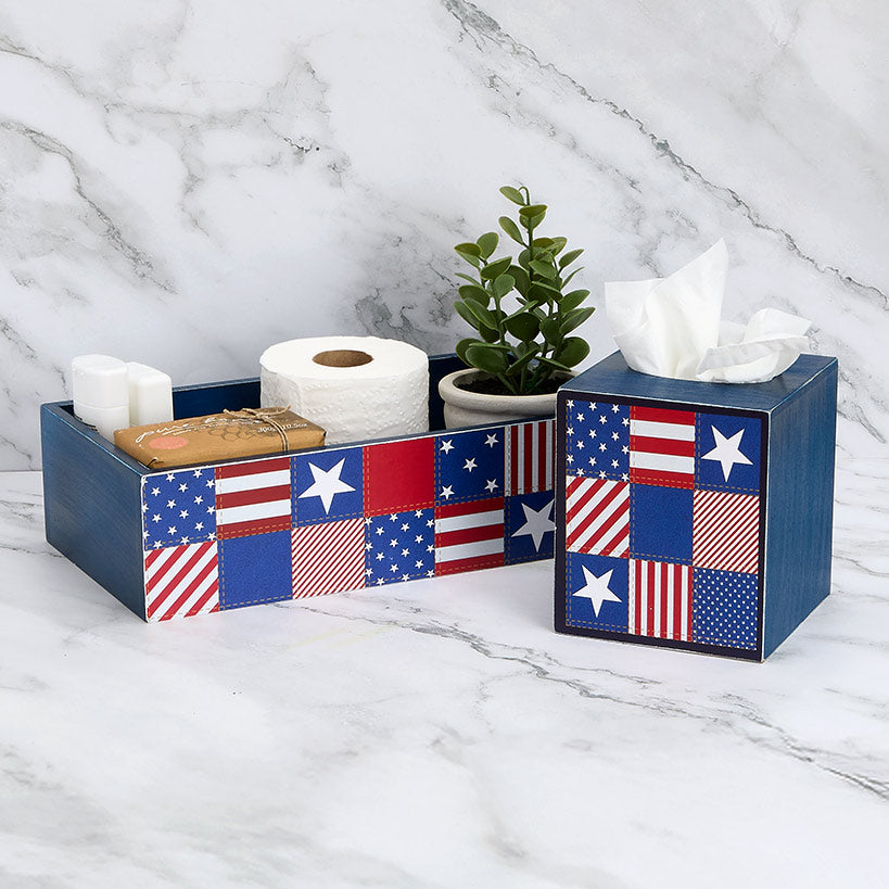 United States of Plaid American Flag Bathroom Tissue Box Holder