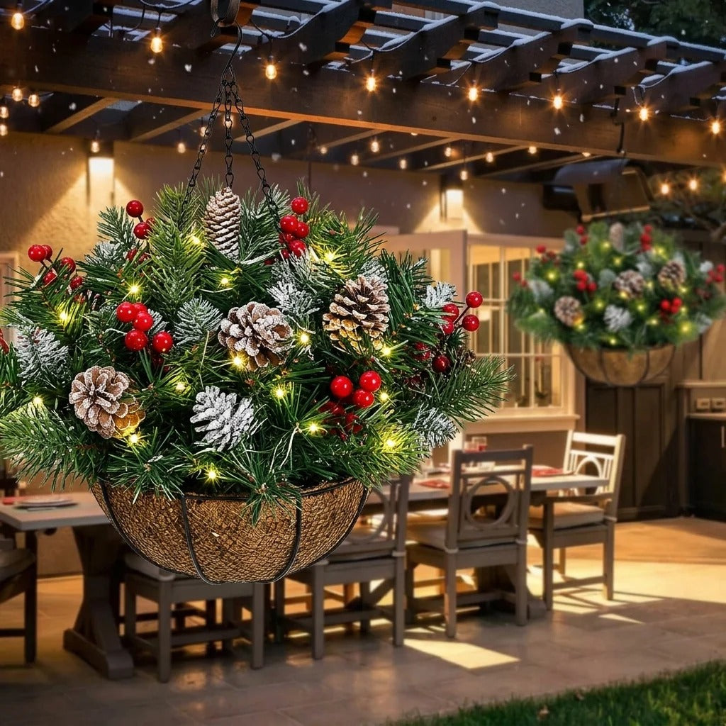 ๐ Last Day 50% OFF ๐ Pre-Lit Christmas Hanging Basket | Pre-lit, weather-resistant, and zero maintenance๐