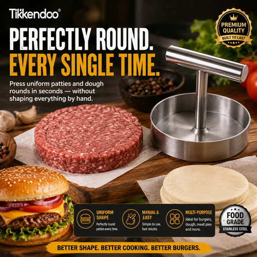 🍔 Stainless Steel Burger Patty Press – Manual Hamburger Maker for BBQ and Meal Prep