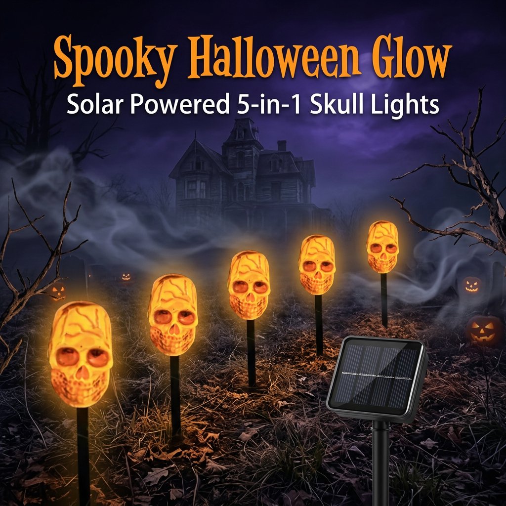 💀 Solar Halloween Stake Lights – Pumpkin Ghost Skull 6PCS & Retro Skull 5PCS