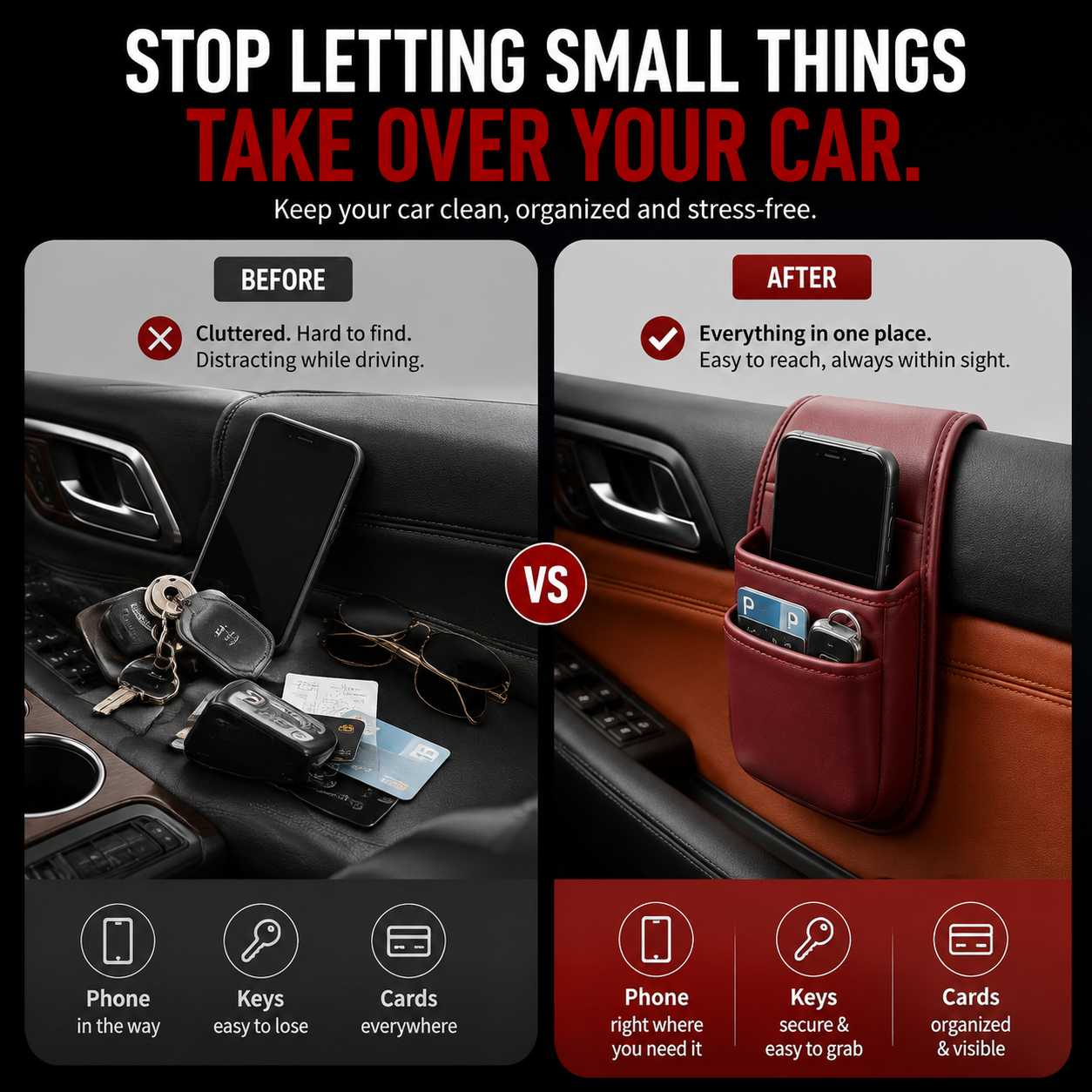 🚗 Slim Leather Car Door & Console Organizer Pocket