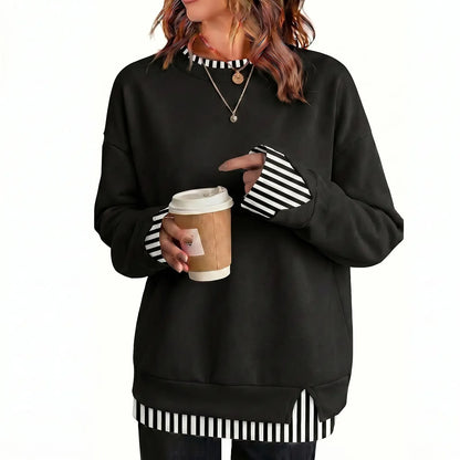 ✨ Women’s Layered-Look Striped Oversized Sweatshirt – Effortless Street Style