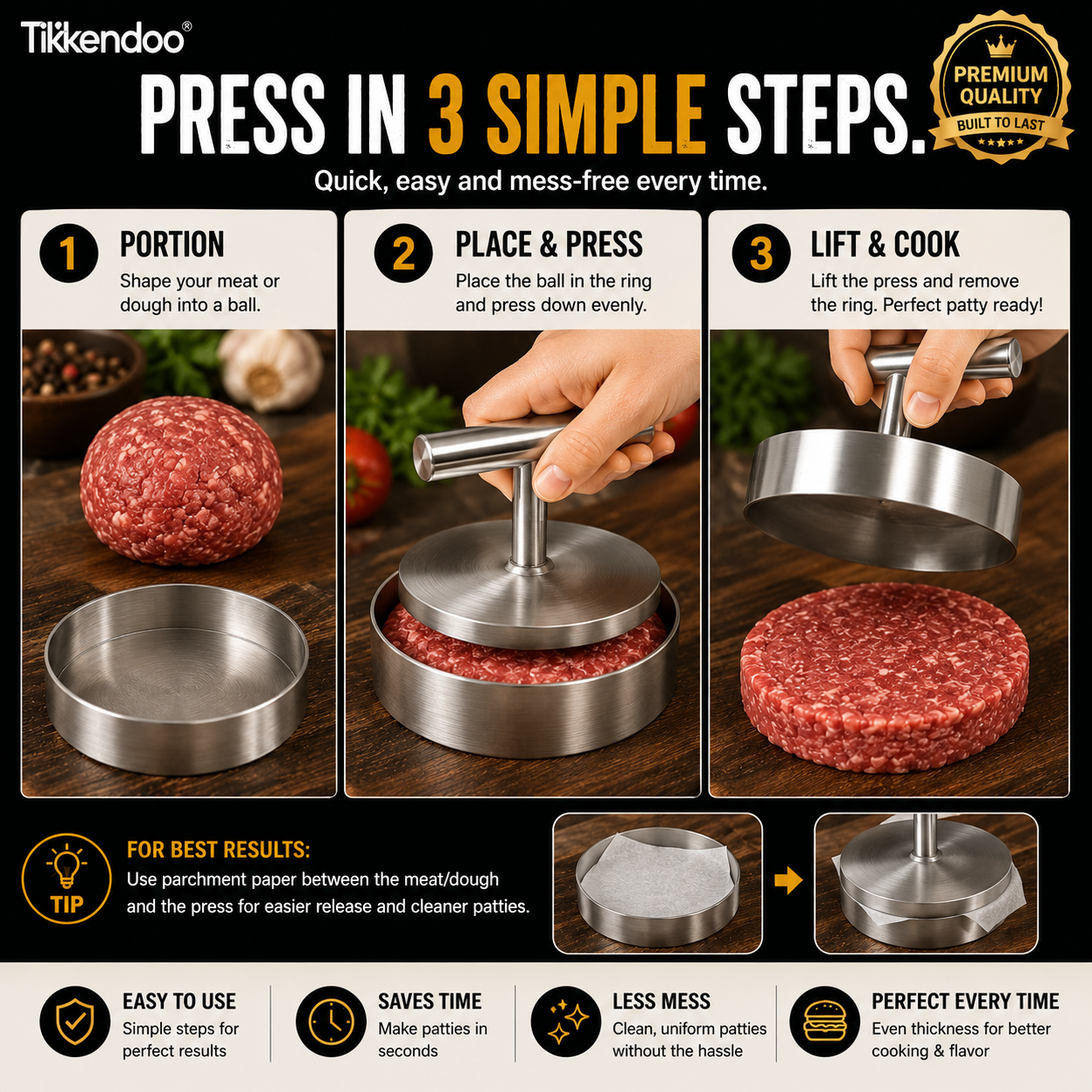 🍔 Stainless Steel Burger Patty Press – Manual Hamburger Maker for BBQ and Meal Prep
