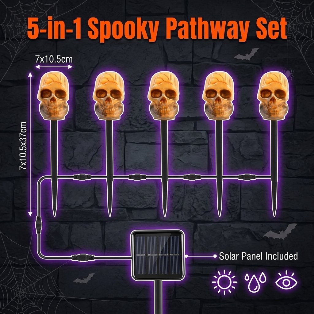 💀 Solar Halloween Stake Lights – Pumpkin Ghost Skull 6PCS & Retro Skull 5PCS