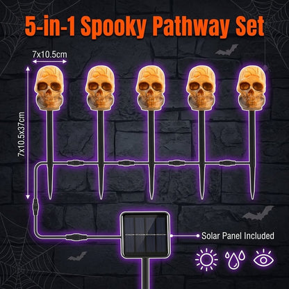 💀 Solar Halloween Stake Lights – Pumpkin Ghost Skull 6PCS & Retro Skull 5PCS