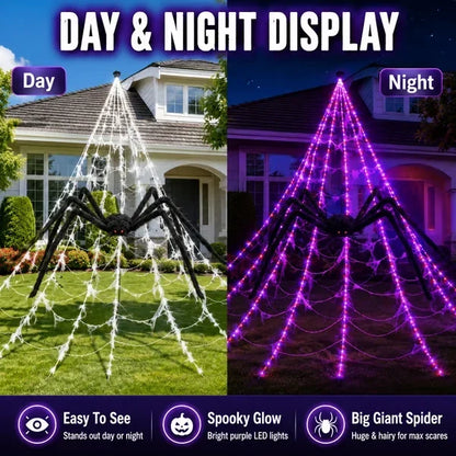 🔥🕷️250-LED Spider Web Lights with Giant Black Spider – 8 Modes & Remote