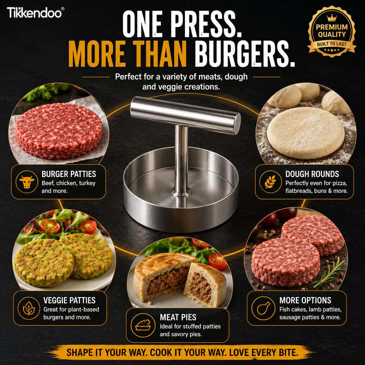 🍔 Stainless Steel Burger Patty Press – Manual Hamburger Maker for BBQ and Meal Prep