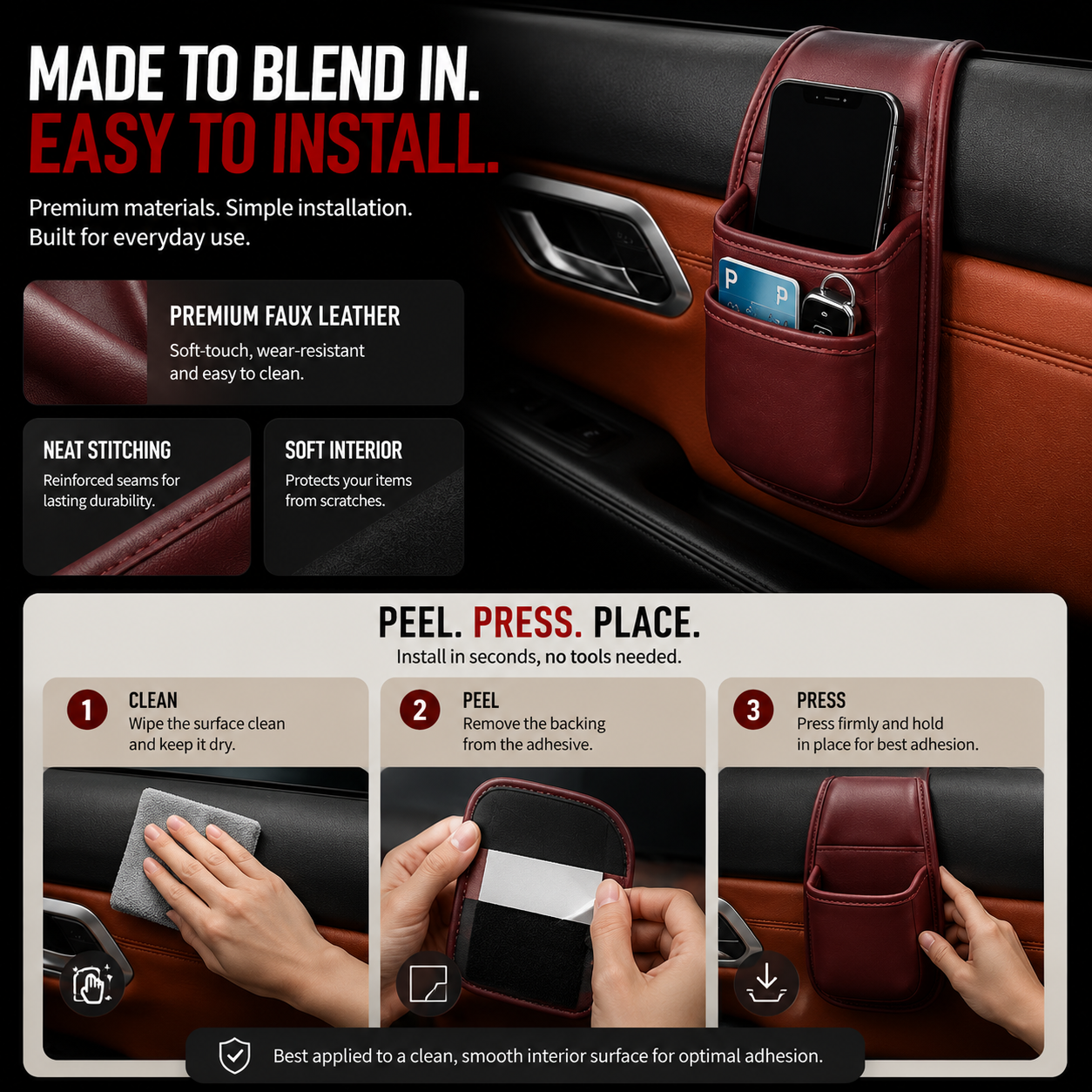 🚗 Slim Leather Car Door & Console Organizer Pocket