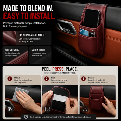 🚗 Slim Leather Car Door & Console Organizer Pocket
