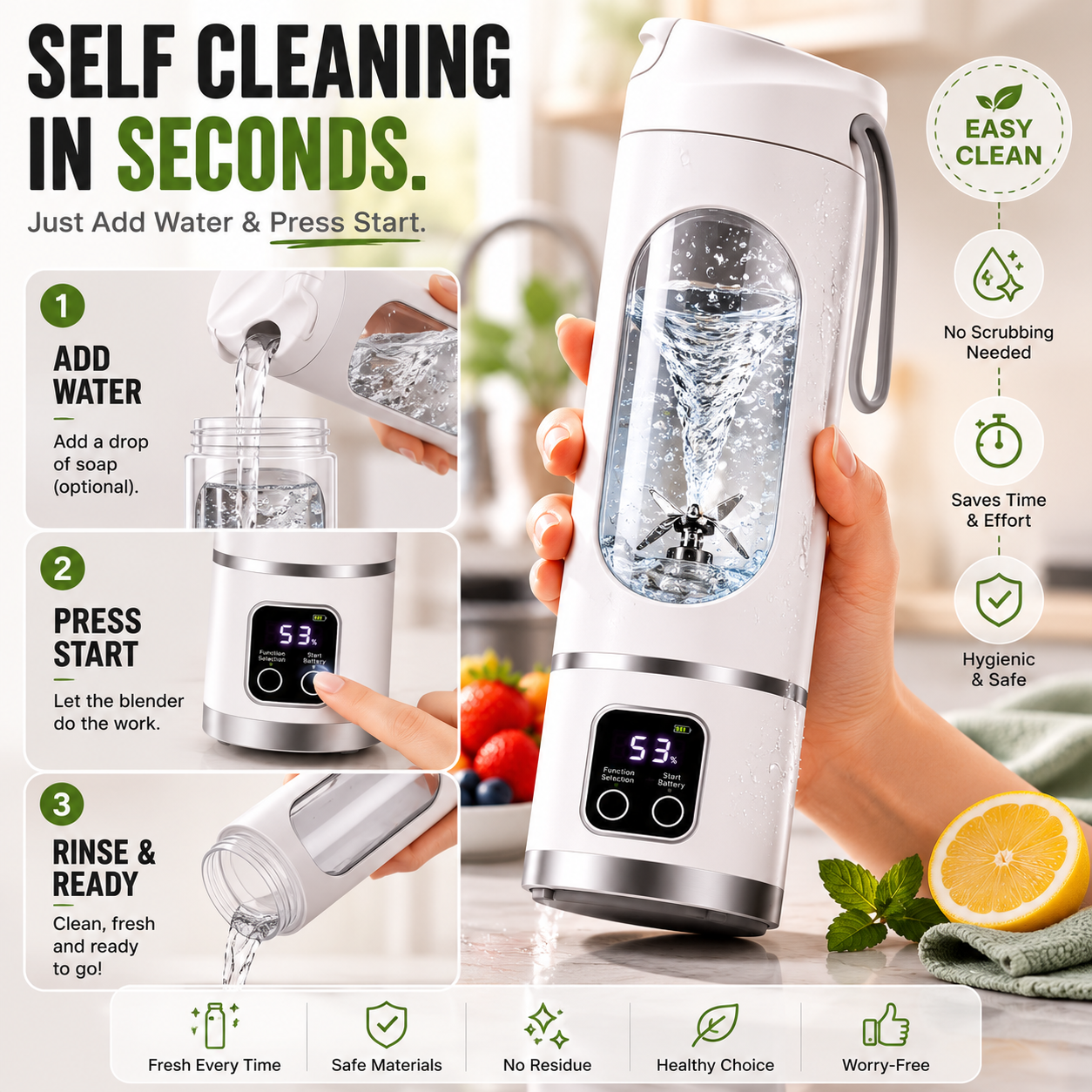 Portable USB Blender with LED Display - Perfect for Smoothies & Juices