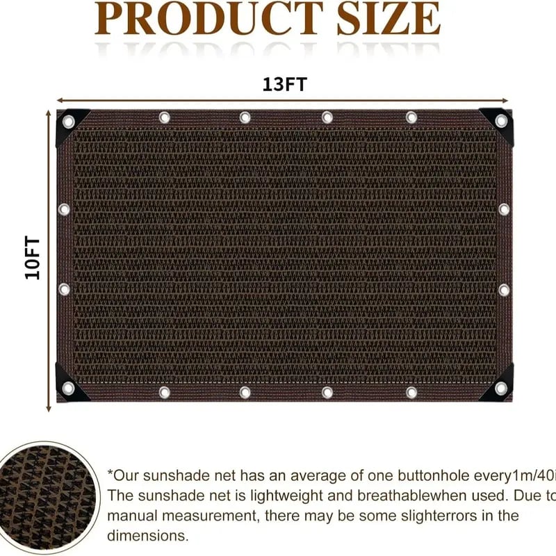 90% Blackout Cloth (Black) - 10 x 13ft UV-Resistant Shade Net with Reinforced Rivets,