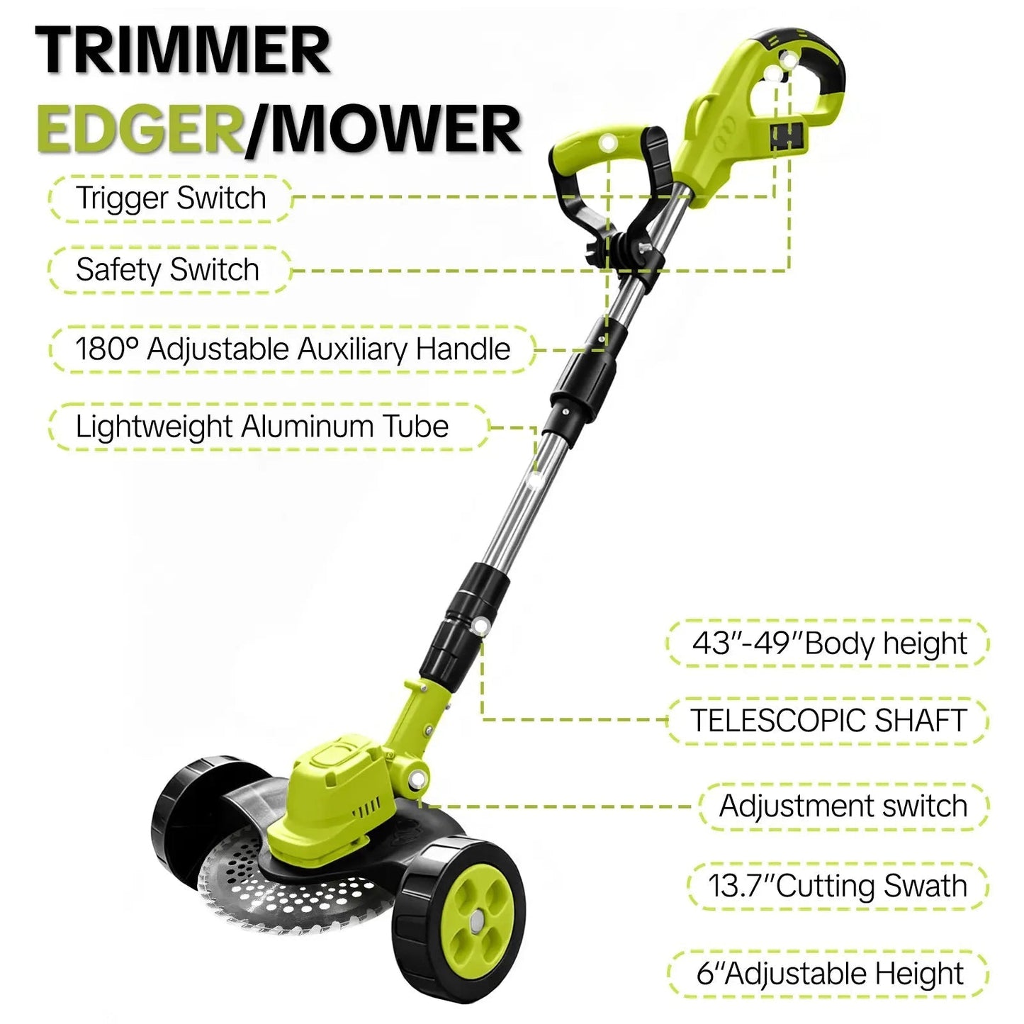 🌿 21V Cordless 3-in-1 Grass Trimmer – Edger & Mini Mower Kit
