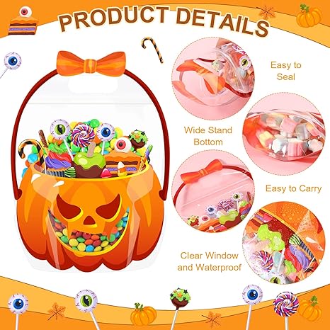 🔥Last Day 49% OFF - 50 Pcs Halloween Favor Bags Transparent Pumpkin Sealed Pouches🍬