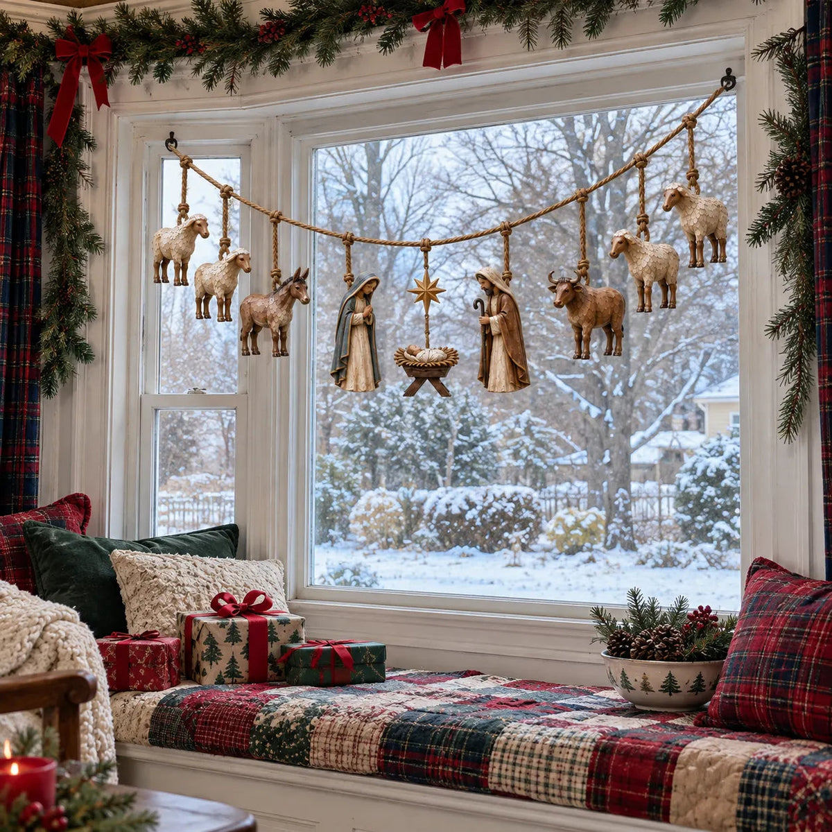 🎄 Handcrafted Wooden Nativity Garland – A Timeless Touch of Christmas Charm ✨