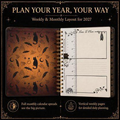 🌙2027 Gothic Weekly Planner – Waiting for the Night Moon & Witchy Organizer ✨