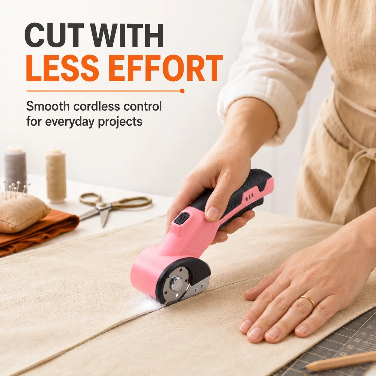 Cordless Electric Fabric Cutter – Rechargeable Rotary Scissors for Fabric, Leather, Carpet & Crafts