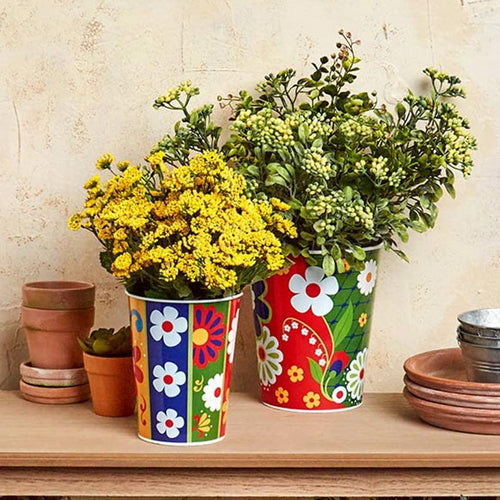 Talavera-Inspired Metal Planters - Set of 2