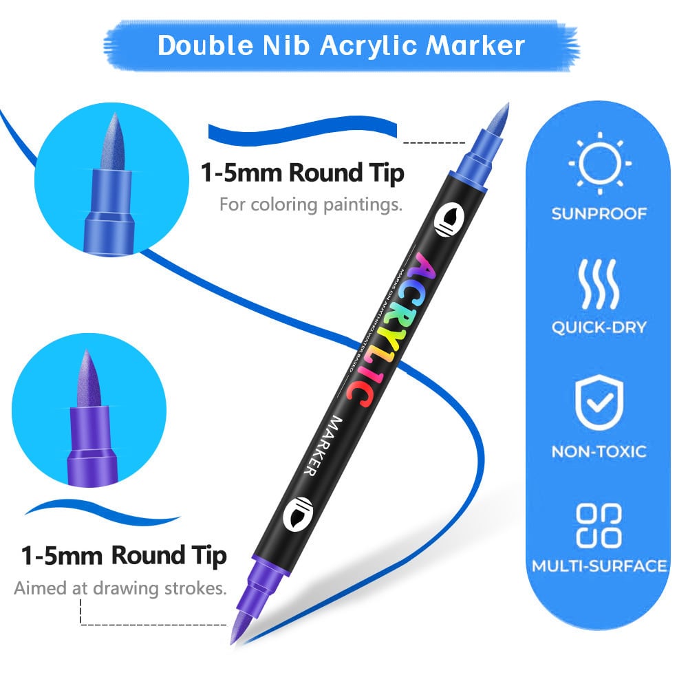 🔥Promotion-49%OFF - Dual Tip Acrylic Paint Pen Marker - 24/48/72 Colours