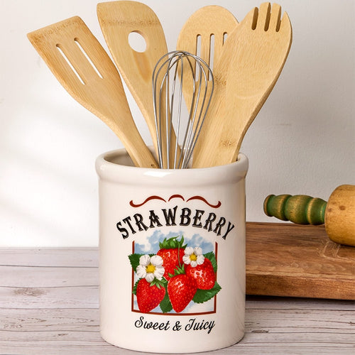Strawberry Fields Decorative Utensil Crock