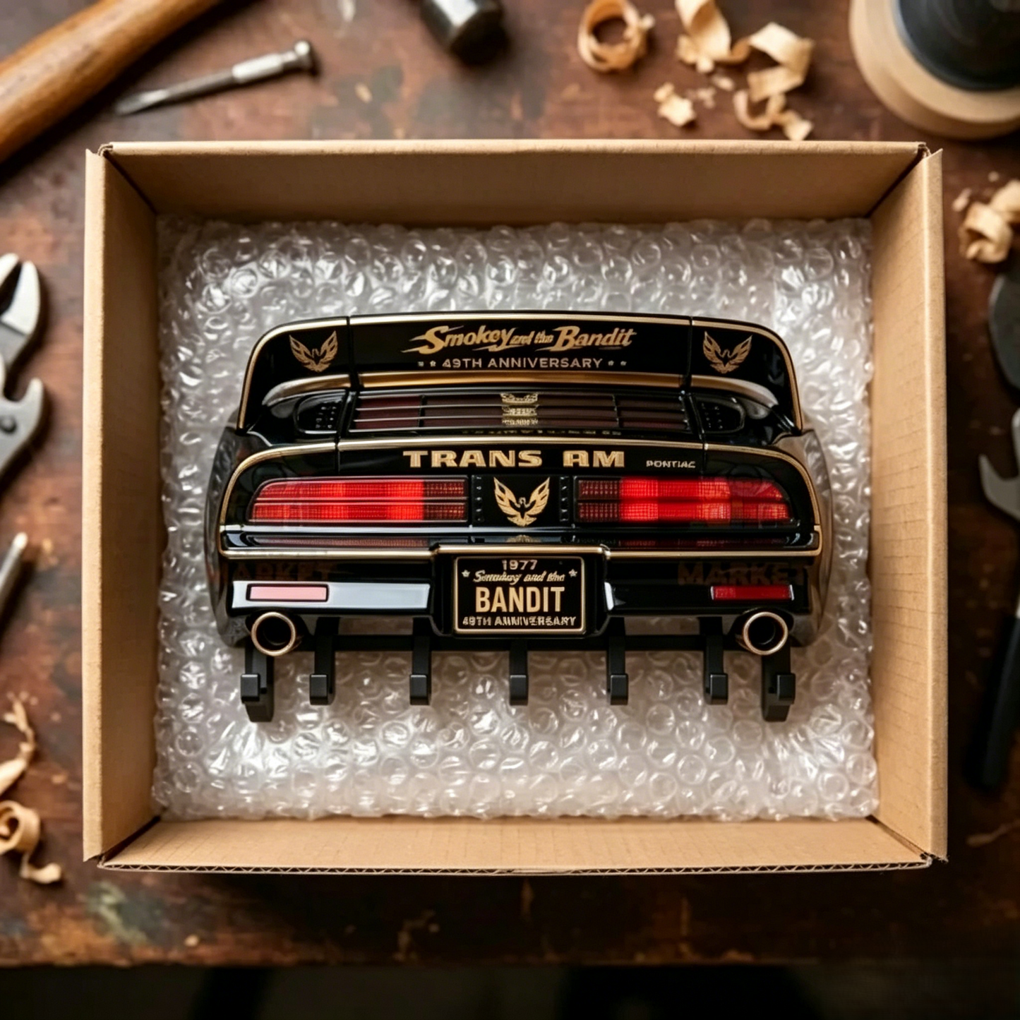🏎️ 1977 Bandit Trans Am Rear Car Wall Mount Key Holder | 49th Classic Movie Themed Key Rack Decor