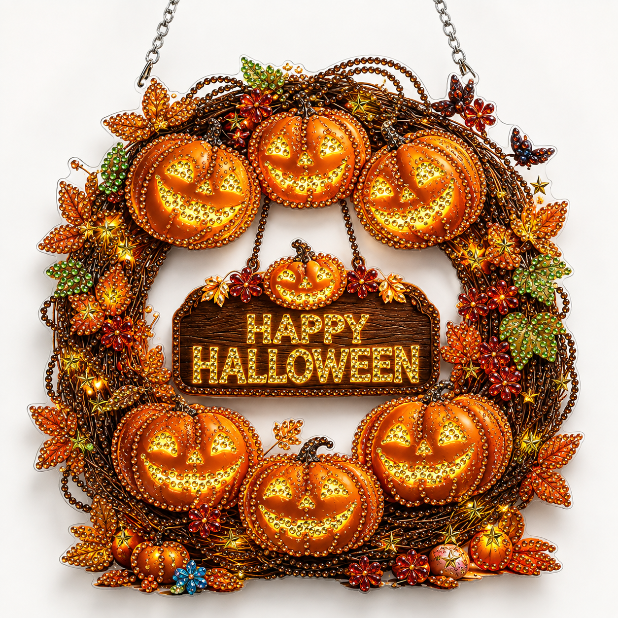 🍂 Autumnal pumpkin wreath with a diamond pattern to hang up – Complete DIY kit