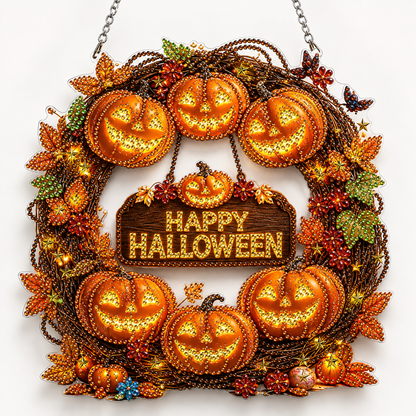 🍂 Autumnal pumpkin wreath with a diamond pattern to hang up – Complete DIY kit