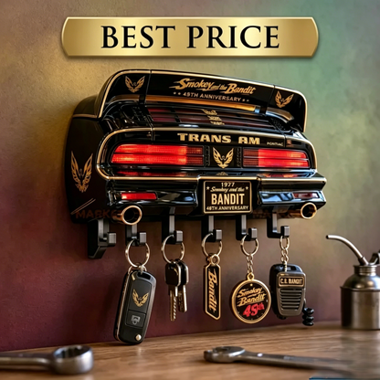 🏎️ 1977 Bandit Trans Am Rear Car Wall Mount Key Holder | 49th Classic Movie Themed Key Rack Decor
