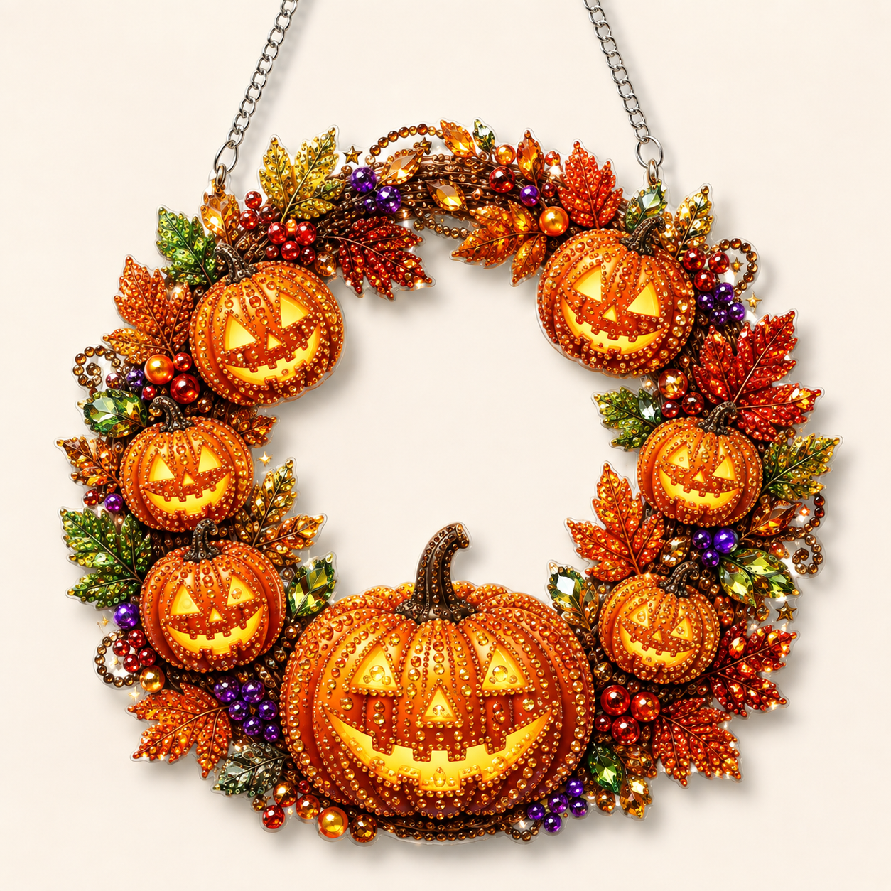 🍂 Autumnal pumpkin wreath with a diamond pattern to hang up – Complete DIY kit