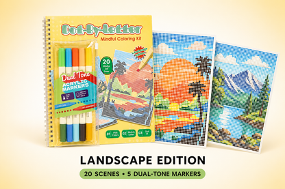 🎨📖Dot-By-Letter Mindful Coloring Kit - Stress Relief Dot Marker Art Set with 10 Vibrant Colors & 20 Hidden Scene