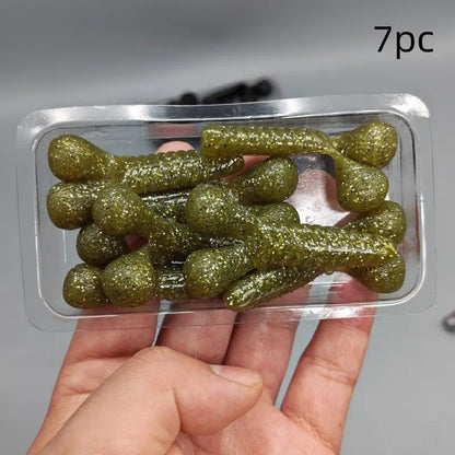 7-Piece Shrimp-Shaped Soft Plastic Worm Fishing Lure Set – Lead-Free Drop-Shot Bait with Realistic Action