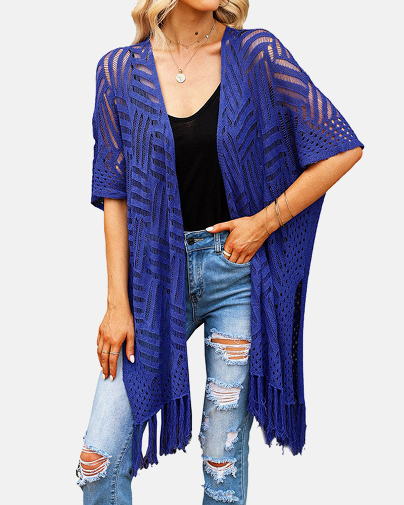 Oversized Crochet Cardigan – Boho Tassel Kimono