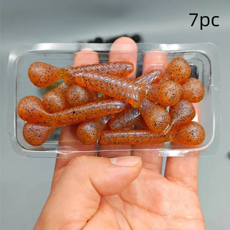 7-Piece Shrimp-Shaped Soft Plastic Worm Fishing Lure Set – Lead-Free Drop-Shot Bait with Realistic Action