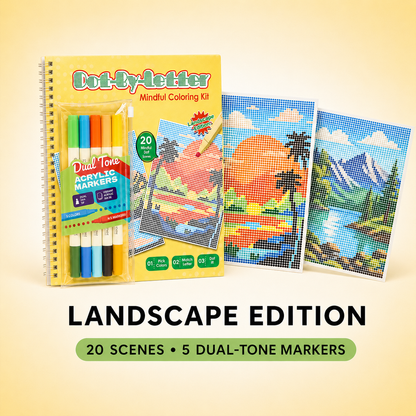 🎨📖Dot-By-Letter Mindful Coloring Kit - Stress Relief Dot Marker Art Set with 10 Vibrant Colors & 20 Hidden Scene